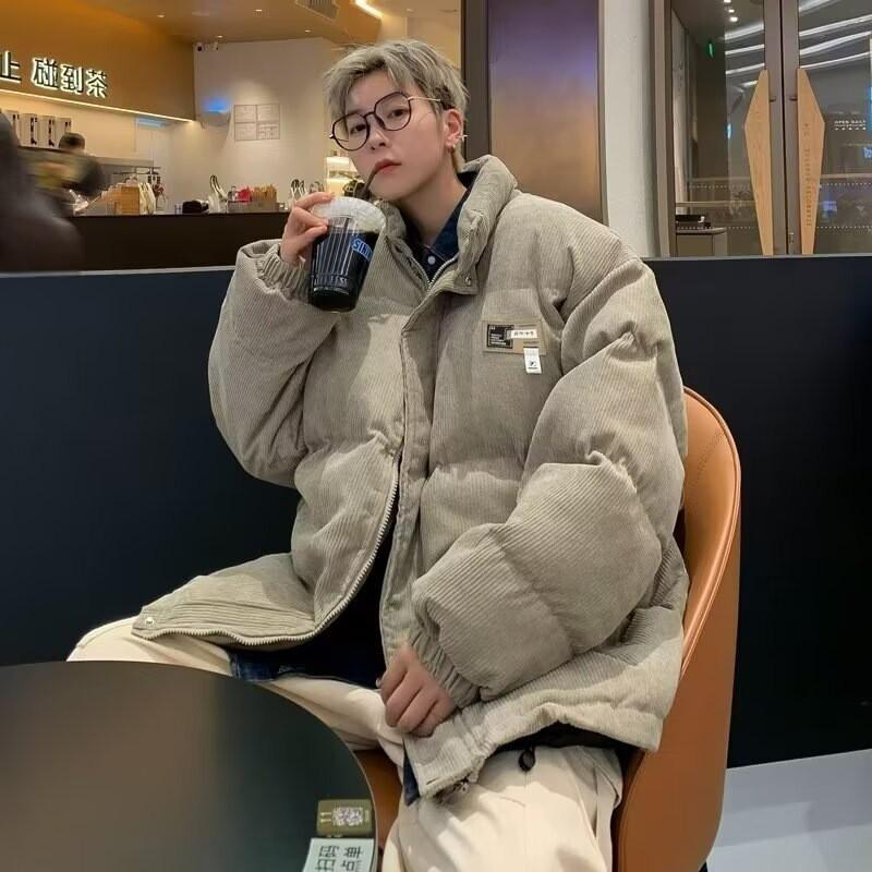 Unisex Oversized Corduroy Cotton Puffer Jacket Winter Warm Loose Fit Streetwear Coat Teens
