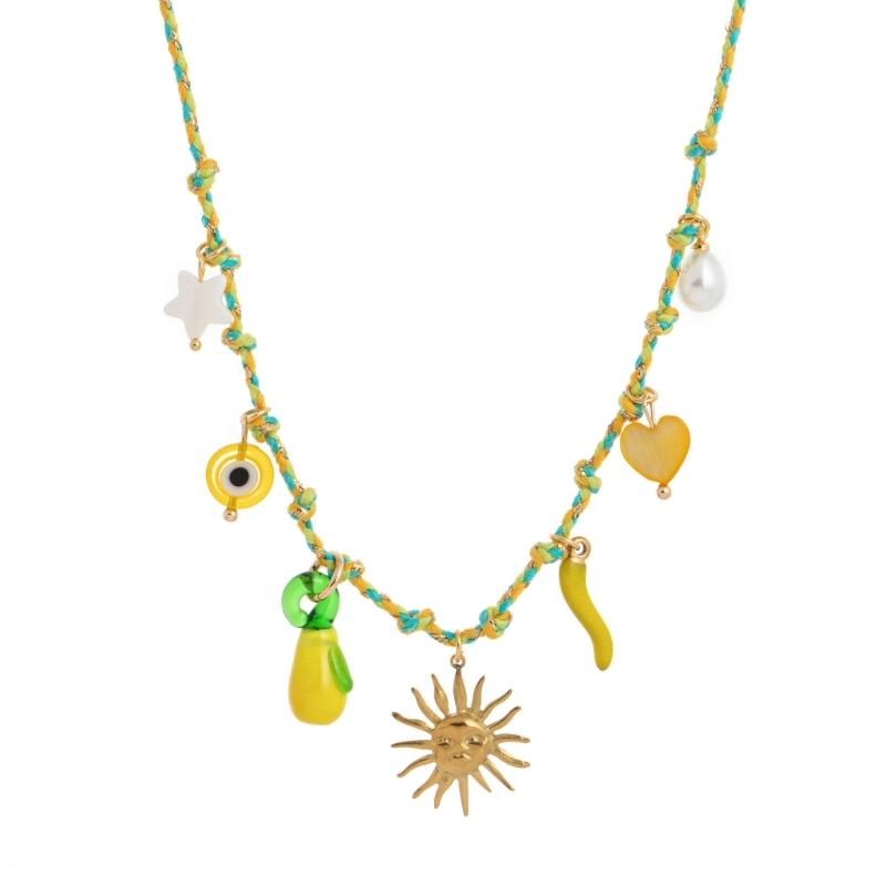 

Stainless Steel Adjustable Chain Necklace with Various Pendant Stylish Neck Jewelry Braided Rope Necklace for Women