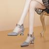 Pointed Toe With Medium Heels Mesh Breathable Rhinestones Ladies Shoes Pvc Comfortable and Elegant Summer 2025 Women's Sandals