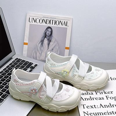 Cute Floral Ugly Cute Big Head Single Shoes New Velcro Niche Casual Breathable Height Versatile