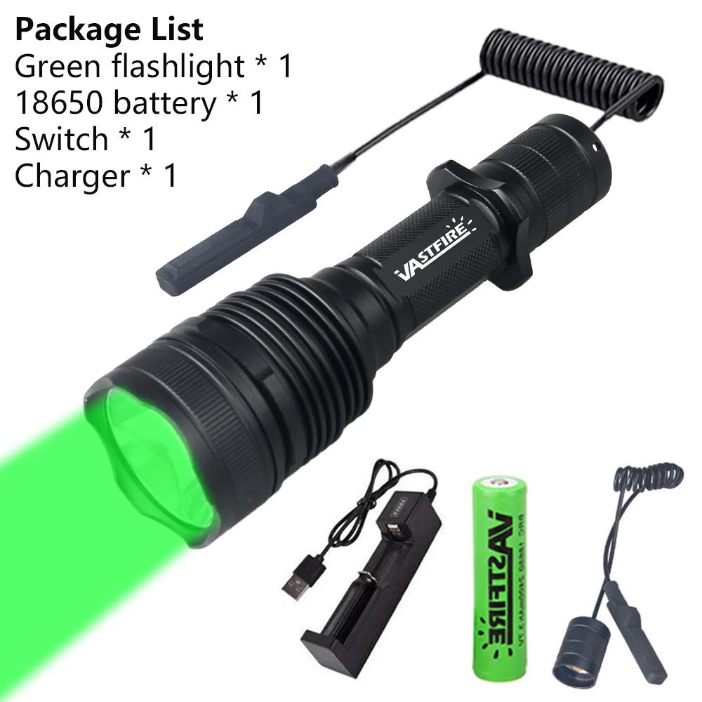 Tactical Hunting Flashlight Red Green LED Waterproof Flashlight Torch Outdoor Lighting with Gun Mount +Switch Rechargeable Lamp