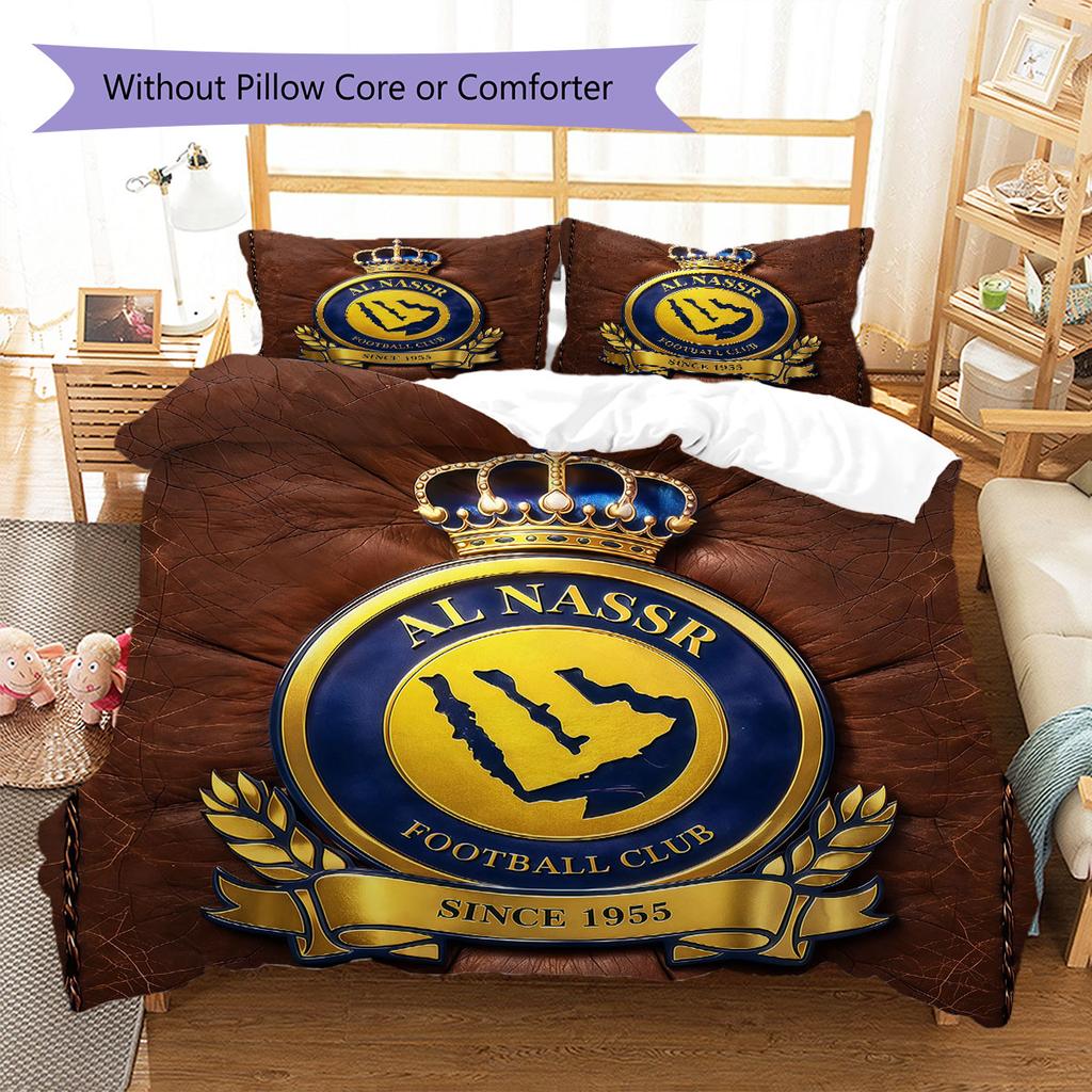Al-Nassr FC Muster Bettwäsche, Steppbett Set Bettbezug Kissenbezug Zuhause Geburtstagsgeschenk(1 Bettbezug + 2 Kissenbezüge, ohne Füllung)