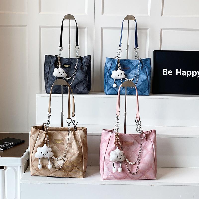 Retro Diamond Women's Bag Summer New Trend Fashion Tote Bag Student Class Large Capacity Underarm Shoulder Bag