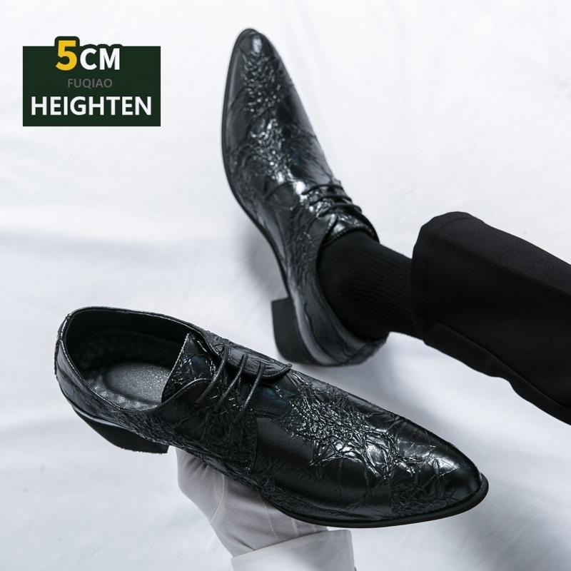 Vintage bronze Men's Formal Shoes Comfortable High Heels Dress Shoes Man Pointed-toe Party Leather Shoes For Men chaussure homme