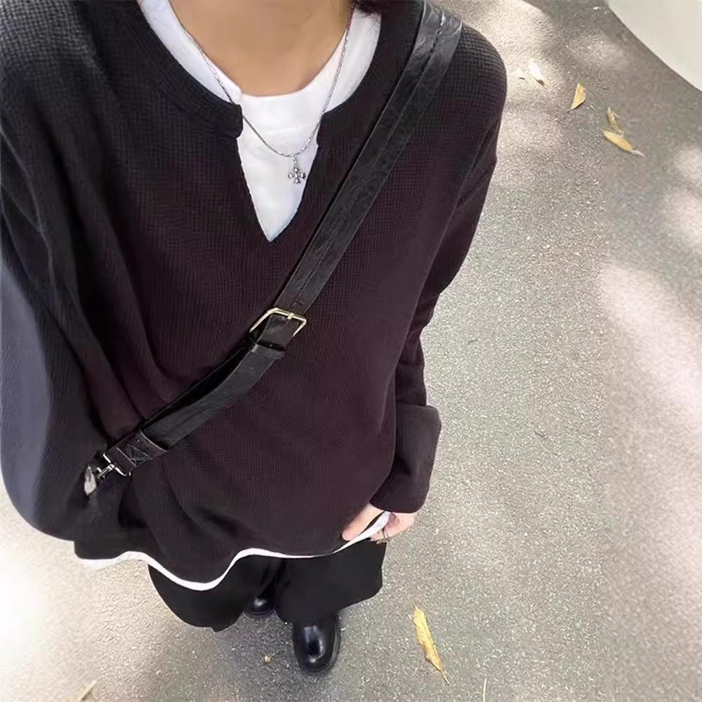 Fake Two V-neck Sweater Men's Autumn and Winter American Retro Long Sleeves