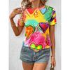 3D Printed Short-sleeved Heart-printed Women's Round Neck T-shirt Summer Literary Loose Women's Casual Short-sleeved Top Y2K