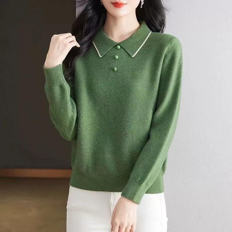 

Autumn Winter New Women s Sweater POLO Collar Knitted Top Large Loose Collar Pullover Stylish Bottom Shirt M
