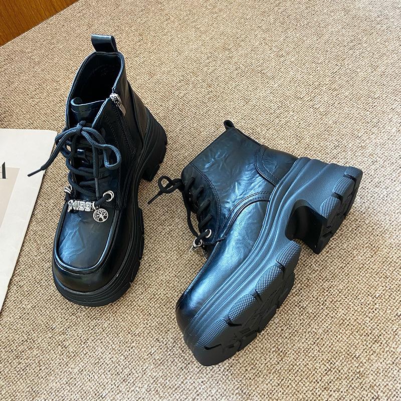 3380-3 Thick-soled Heightening Martin Boots Women's 2025 Autumn and Winter Leather Shoes Women's British Style Short Boots Thick Heel Short Boots