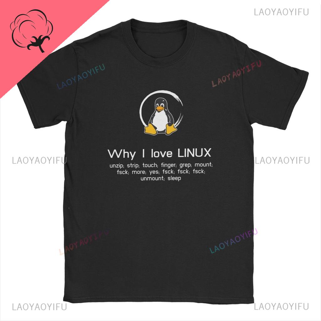 Camiseta Pinguim Linux Algodão Premium Roupa Masculina Lazer Harajuku Manga Camisetas Estéticas Camisetas Vintage Humor Streetwear