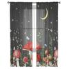 Shiitake Mushroom Flower Moon Bedroom Transparent Sheer Curtains Holiday Decoration Window Voile Tulle Curtain