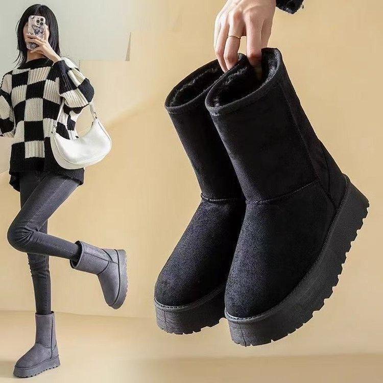 New snow short boots winter piled thickened cotton shoes non-slip medium tube casual thick-soled warm cotton boots