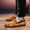 Man Flats High Quality Suede Leather Casual Shoes Fashion Rose Print Loafers Men Yellow Driving Shoes for Man Zapatos De Hombre