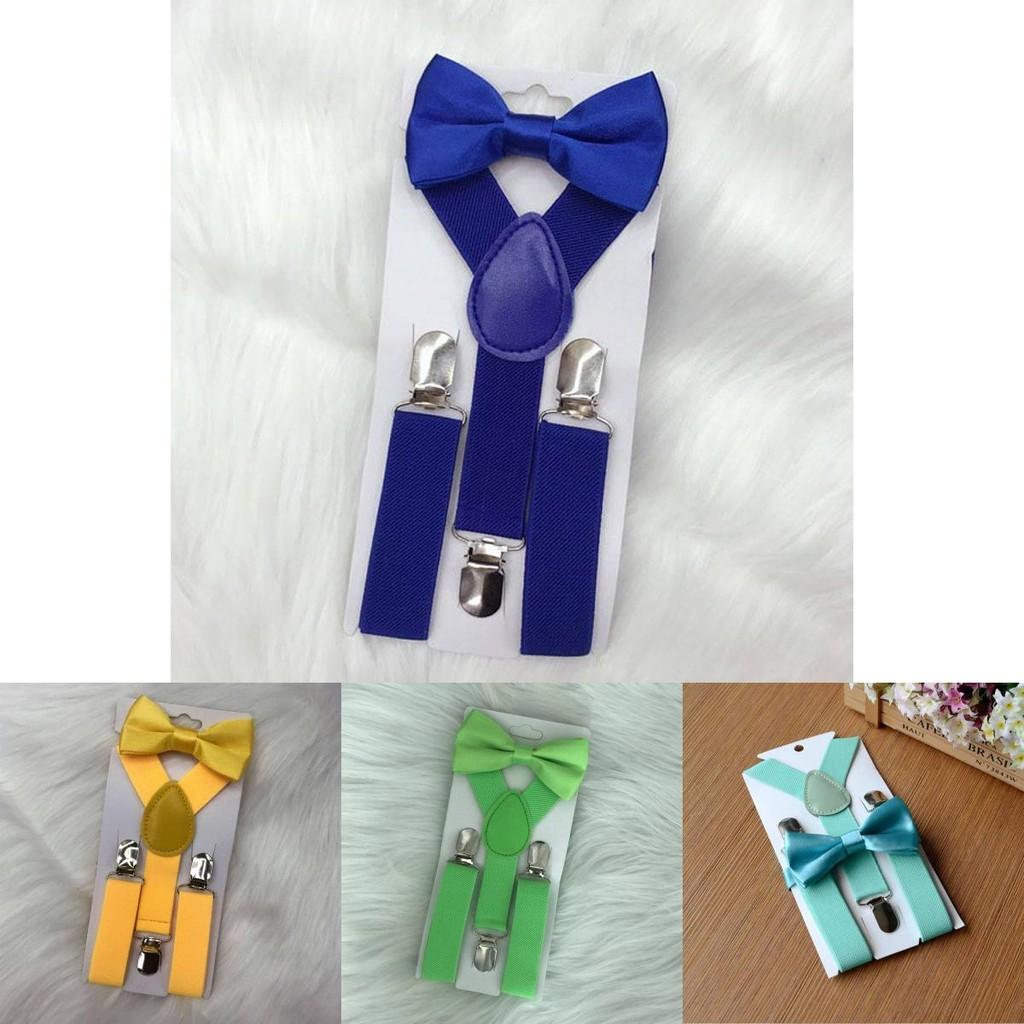 Elegante Set di Bretelle Elastiche e Papillon per Bambini e Bambine in Diversi Colori