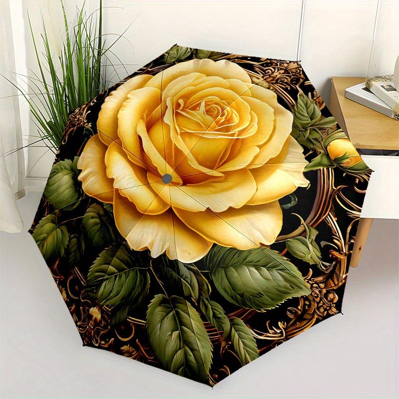 

1pc Golden Rose Ornament Umbrella with Plastic Handle,Suitable for All Seasons Home Travel Outdoor UmbrellaB1657