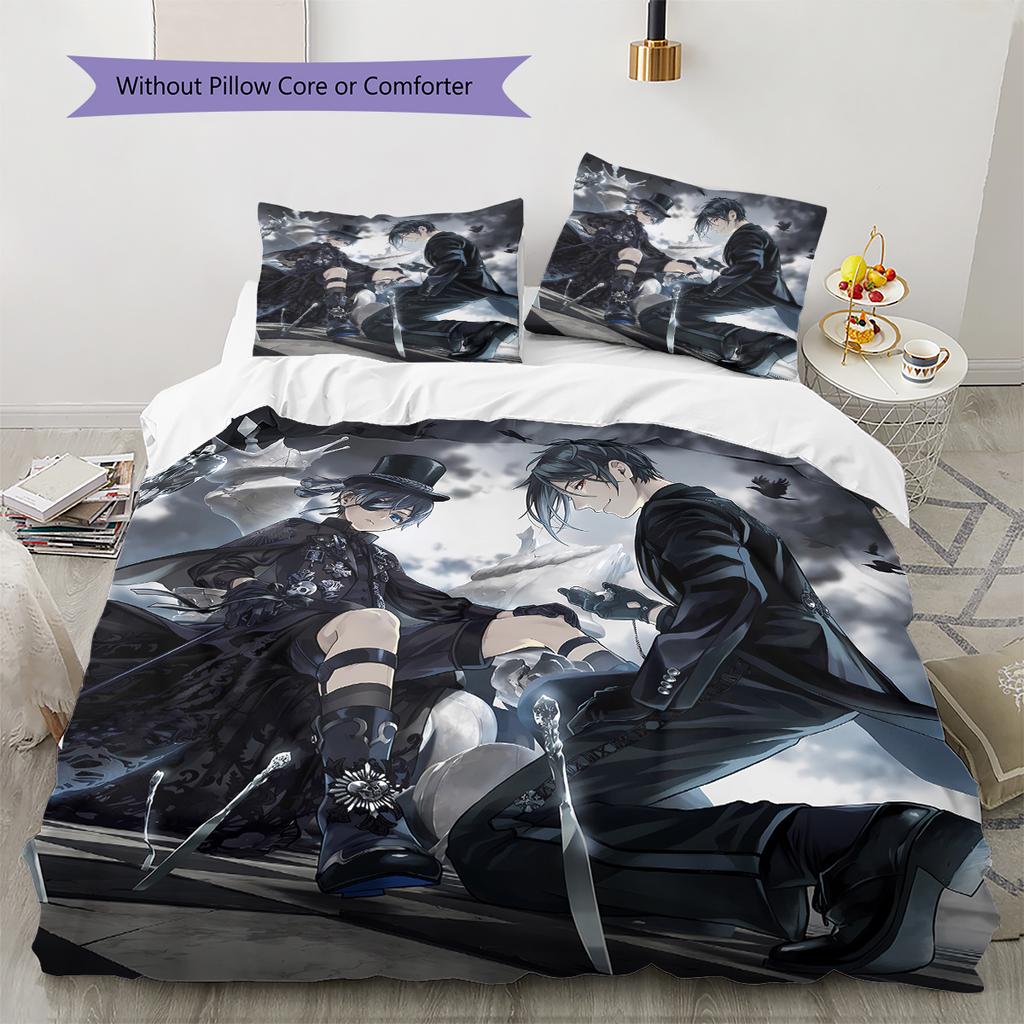 Black Butler Pattern Bedding,Quilt Set Quilt Cover Pillowcase Home Birthday Gift (1 * Duvet Cover + 2 * Pillowcase, Without Core)