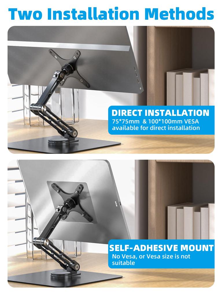 Mobile Monitor Stand VESA 100x100 75x75mm Height Adjustment Large Base Stable Compatible with 17 18 Inch Portable Monitor 17.3 18.5