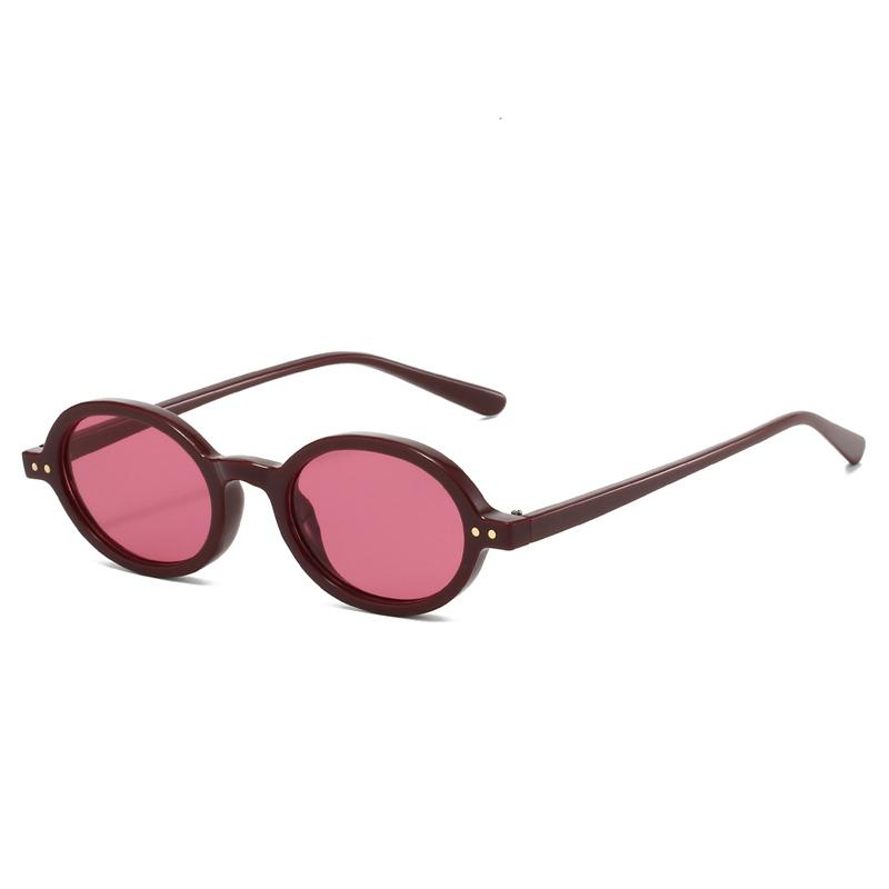 SO&EI Fashion Small Oval Sunglasses Rivets Women Shades UV400 Vintage Punk Men Candy Color Sun Glasses