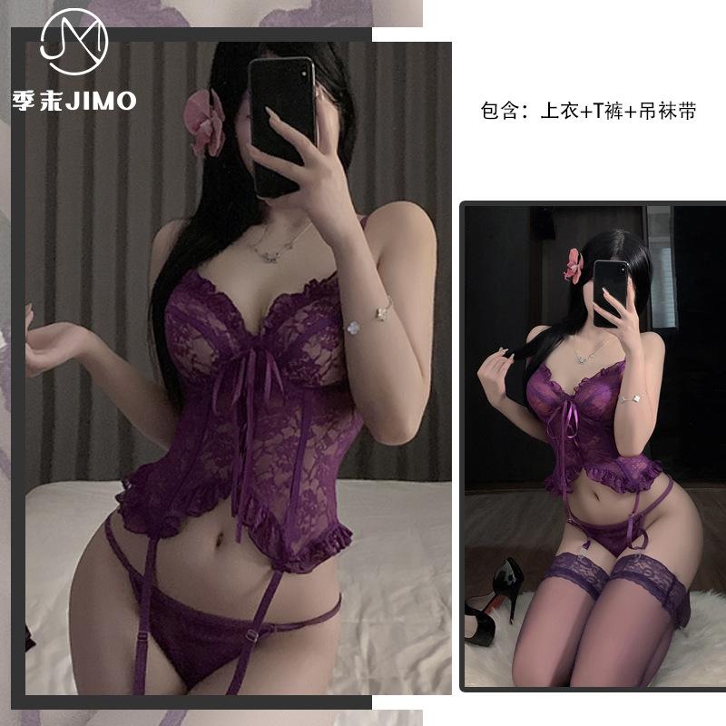 Sexy underwear new temperament lace empty bra sexy strap bow one-piece seduction woman