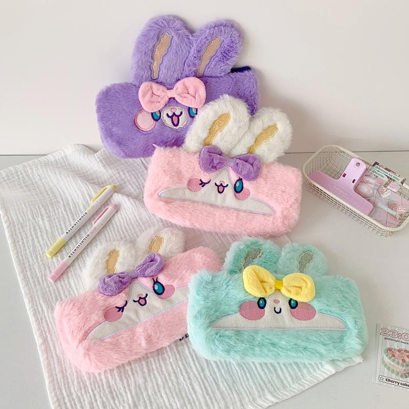 Kawaii Cartoon Plush Rabbit Pen Bag High-Capacity Multi-Function Stationery Case Cute Storage Bag For Student School Supplies