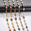 6MM Stainless Steel Necklace for Women Gold Chain Embosssed Heart Turkish Evil Eye Chain Bead Charms Metal Jewelry Choker