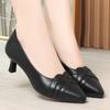 Soft Leather Women's Shoes Spring and Autumn Single Shoes Women's Medium Heel High Heels Stiff Heel Work Shoes Soft Leather Shoes One Pedal