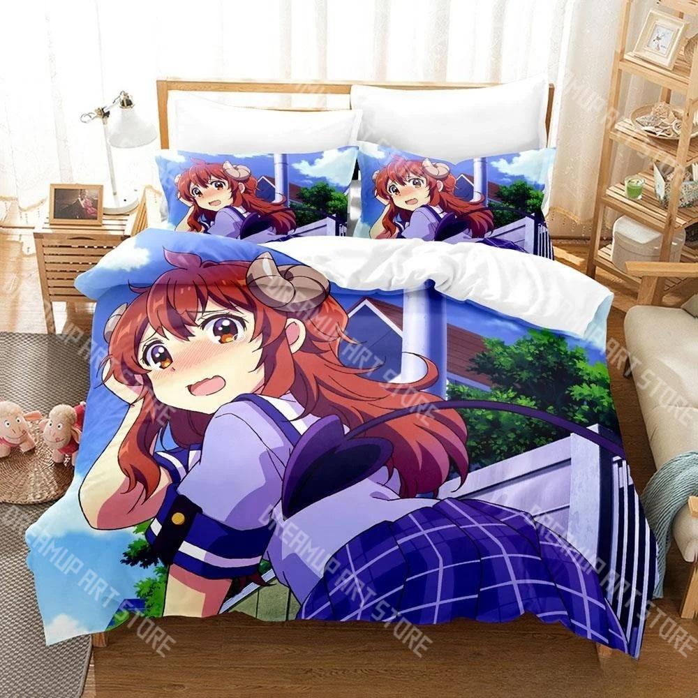 Fashion Anime Girls The Demon Girl Next Door Bedding Set Single Twin Full Queen King Size Bed Set Kids Bedroom Duvetcover Set