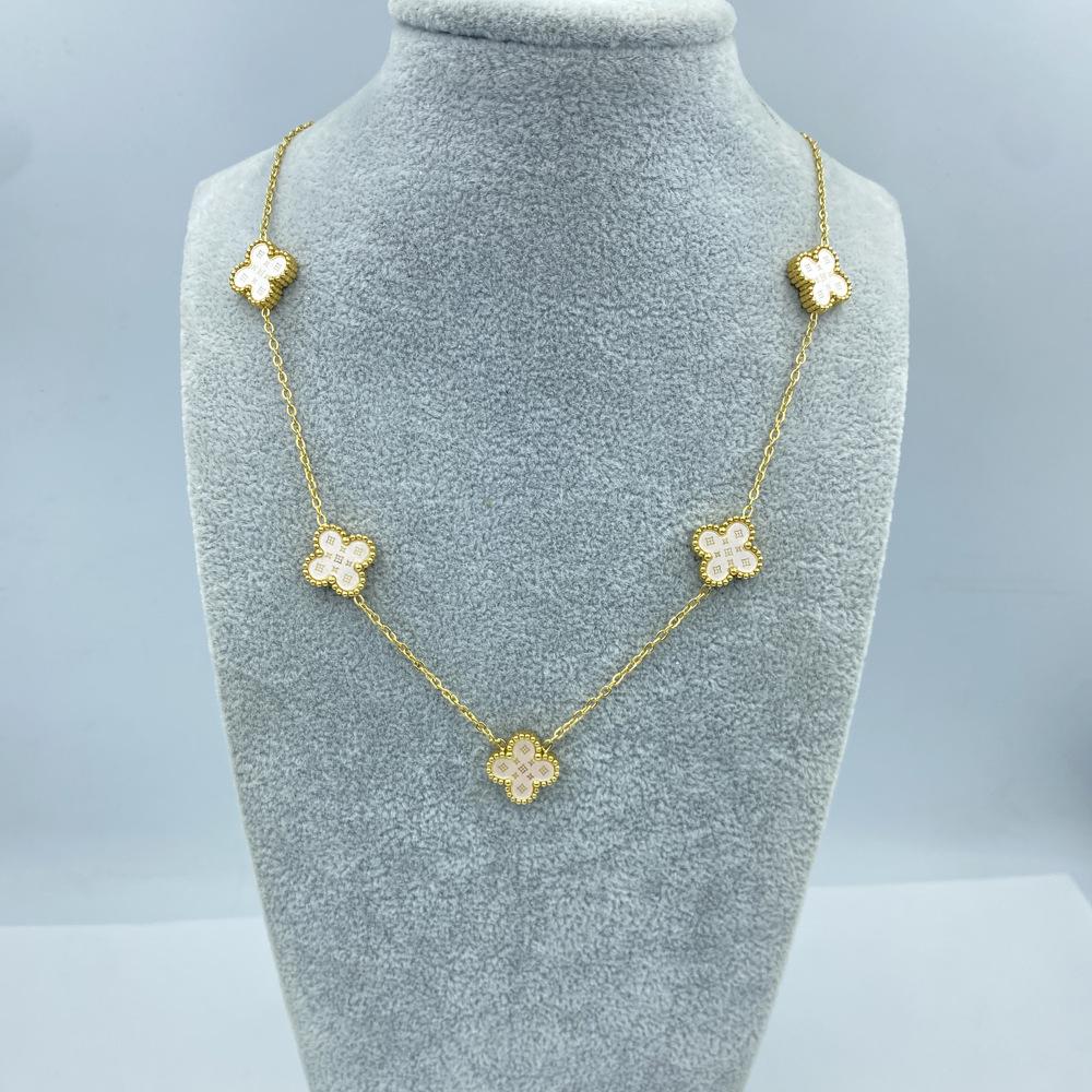 13MM Titanium Steel 5 Flowers Double Sided Shell Star Pattern Shell Lucky Four Leaf Clover Necklace