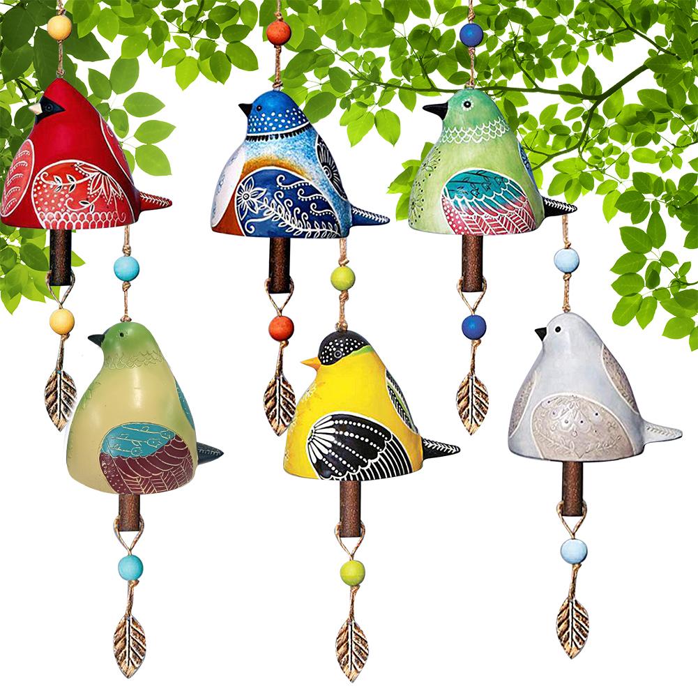 Cute Wind Bell Hanging Ornaments Bird Bell Chimes Hanging Rustic Wind Chime for Wall Window Door Housewarming Gift