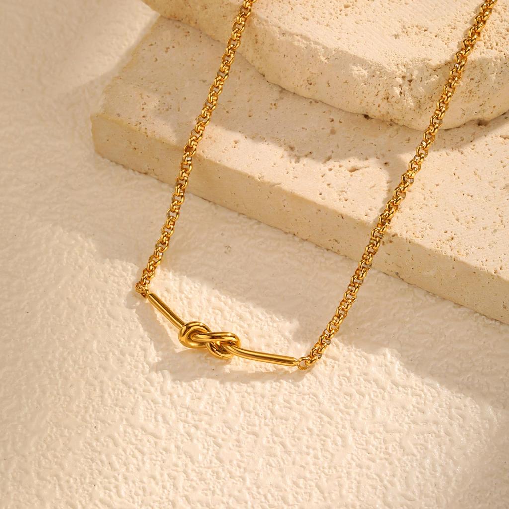 Minimalist Knot Link Chain Necklace for Women,Gold Plated Stainless Steel Necklace Bracelet, Chic Waterproof Jewelry Gift