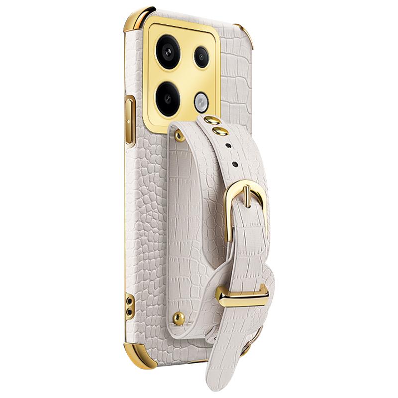 

Чохол для Xiaomi Redmi Note 13 Pro 5G/Poco X6 5G зі шкірзамінника+ТПУ з ремінцем на зап ястя, чохол для телефону White