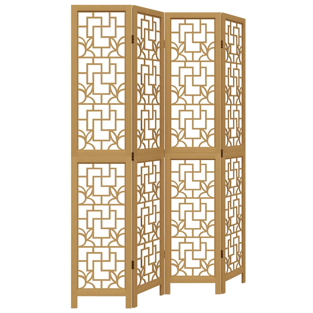 Vidaxl Room Divider, 4-Panel, Brown, Solid Paulownia Wood