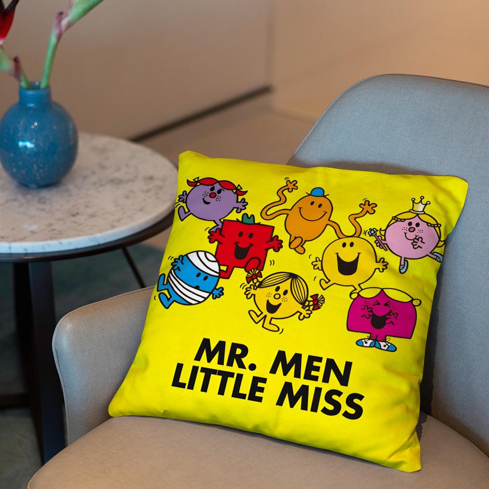 

Mr. Men and Little Miss Cushion Cover 2-in-1 Reversible Plush Pillow Cover | Car/Sofa/Bed | Perfect Gift 12x12Inch