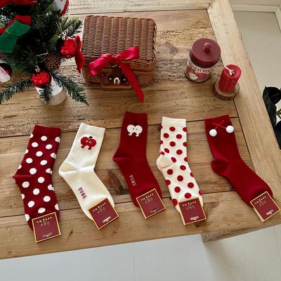 Songmu Rote Socken Kaninchen Samt Mittellange Socken Frieden Und Freude Weihnachten Kreative Socken Stapelsocken Neujahr