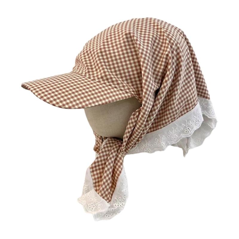 Fashionable Checkered Head Wrap Hat Comfortable and Multiuse Sunproof Headover Hat for Women Teens Comfortable Headwear
