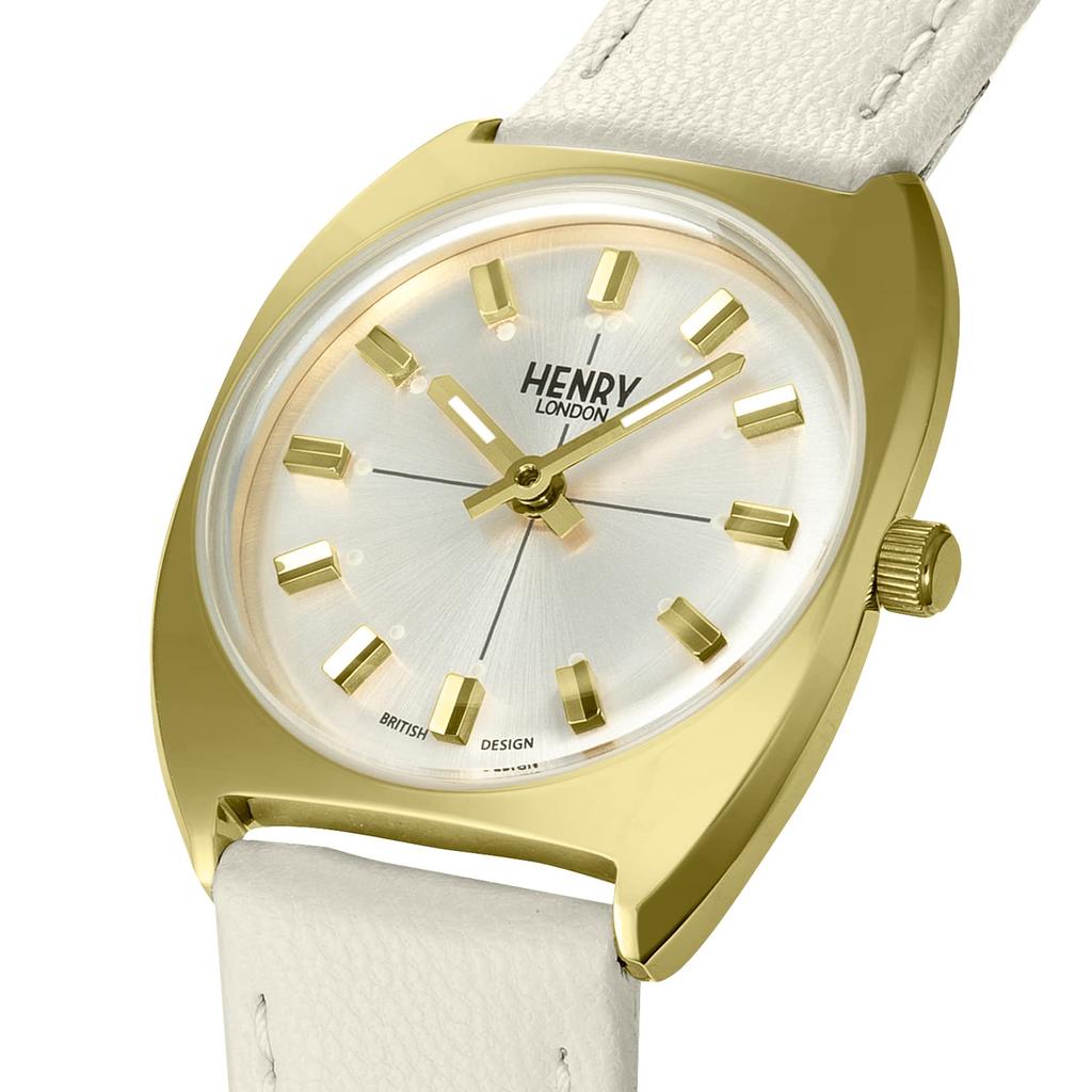 Henry London 28mm Apple Leather Watch with Silver Dial, Stainless Steel, Mineral Glass, and Quartz Movement, White, HL28-S-0450-AL, Authentic