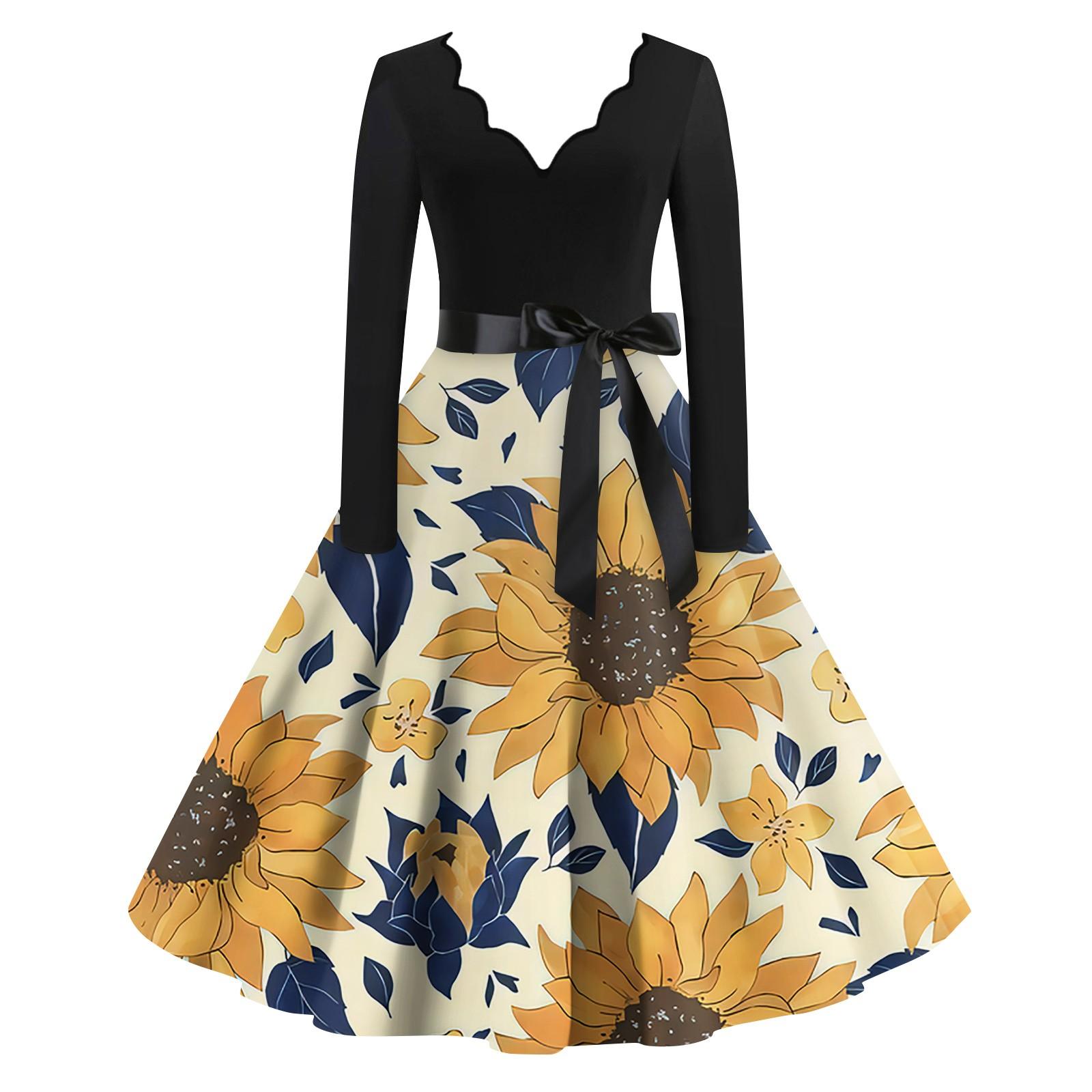 

Женские повседневные модные длинные платья с длинным рукавом в стиле ретро с графическим принтом в винтажном стиле на осень XL