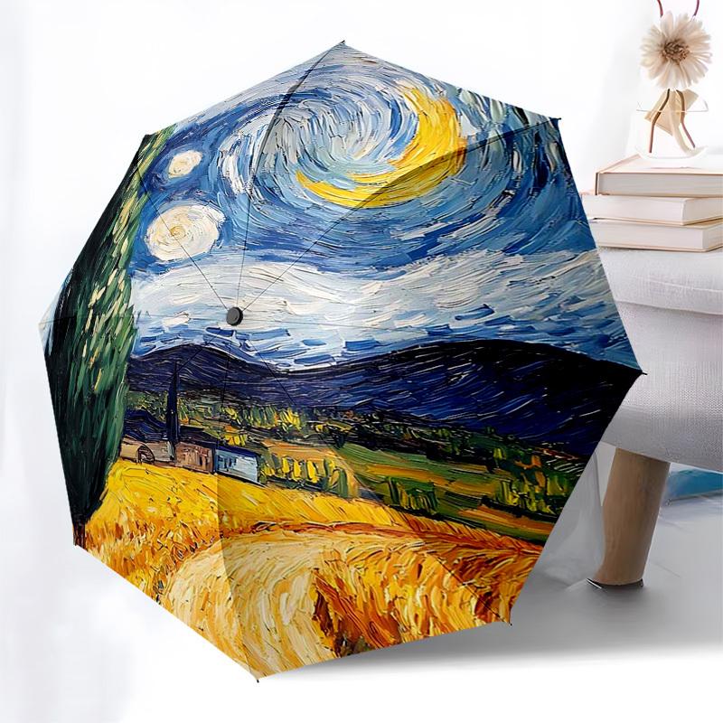 

1pc Starry Night Inspired Automatic Opening/Closing Umbrella, Portable 3-Fold Design with Iron Frame, Perfect for Outdoor Use, Festive Gifts, Travel,