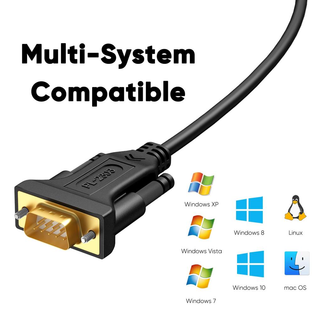 CableCreation USB na RS232 PL2303 USB na RS232 DB9 Sériový adaptér Kompatibilní s operačním systémem Windows Adaptér, 3-balení, Čipová sada, Pozlacený 2.0 (mužský) (mužský)