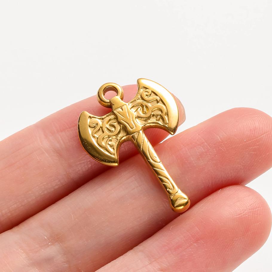 6pcs Tools Pendant Sword Gun Axe Real Gold Plated Stainless Steel Charms For Jewelry Making Necklace Keychain Handmade Material