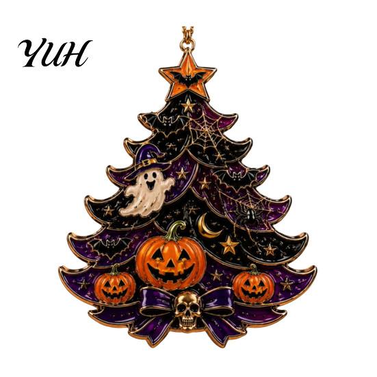 Lightweight Haunted House Props Halloween Tree Acrylic Hanging Ornament, Pumpkin Ghost Skull Seasonal Spooky Party Door Signs Decor, Pendant for Home,
