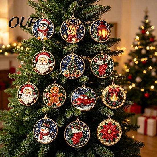 Christmas Rhinestone Painting Kits 12Pcs DIY Ornament Kit, Faux Pearl Supplies for Adults Art Hanging Decor Adults, Holiday Tree Wreath Mantel