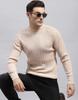 MONTE CARLO Mens Solid Beige High Neck Full Sleeve Pullover
