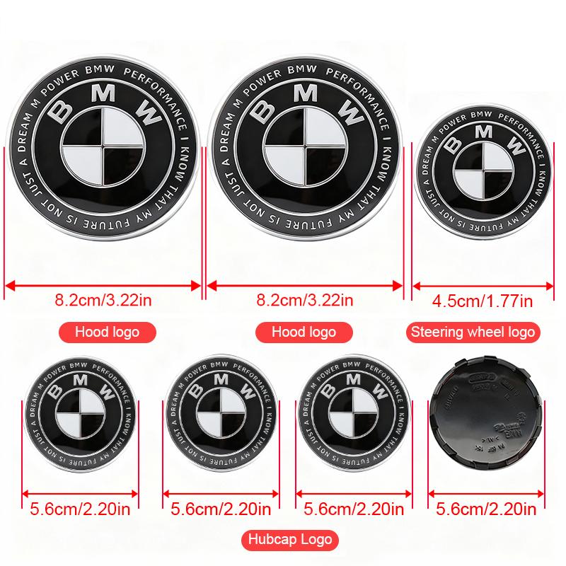 For BMW 5SE28 1/4/7Pcs Car Hood Front Rear Trunk Emblem Steering Wheel Sticker Hub Center Cap For BMW F18 F10 E64 E63 E60 E52 E83 E46 E92 E90