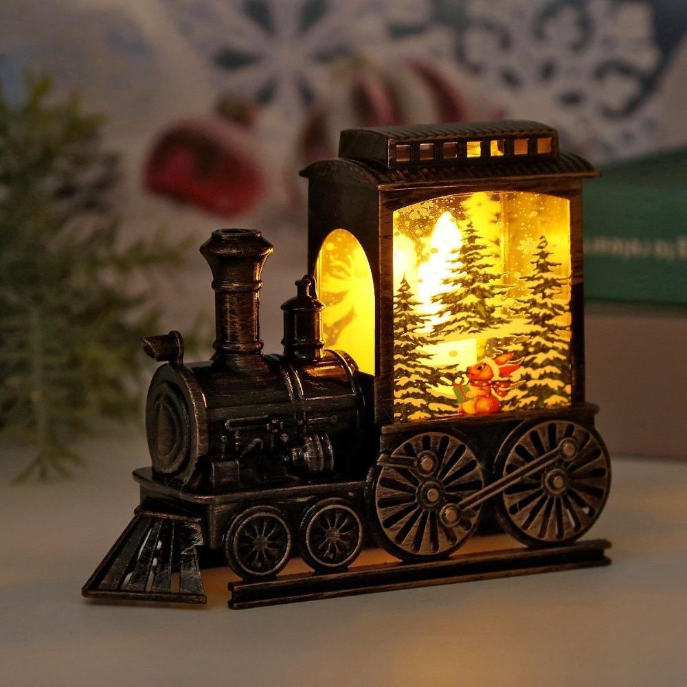 Vintage Train Ornaments Deer Design Train Night Lamp Christmas Train LED Light Festive Party