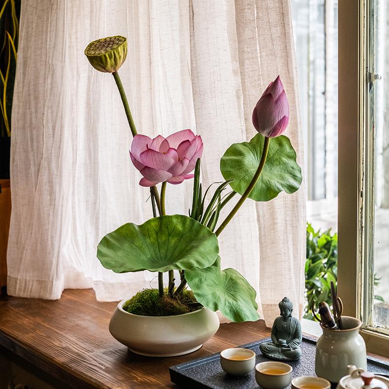 Bonsai Lotus Zen Arrangement: Elegant Artificial Flowers for Teahouse Décor