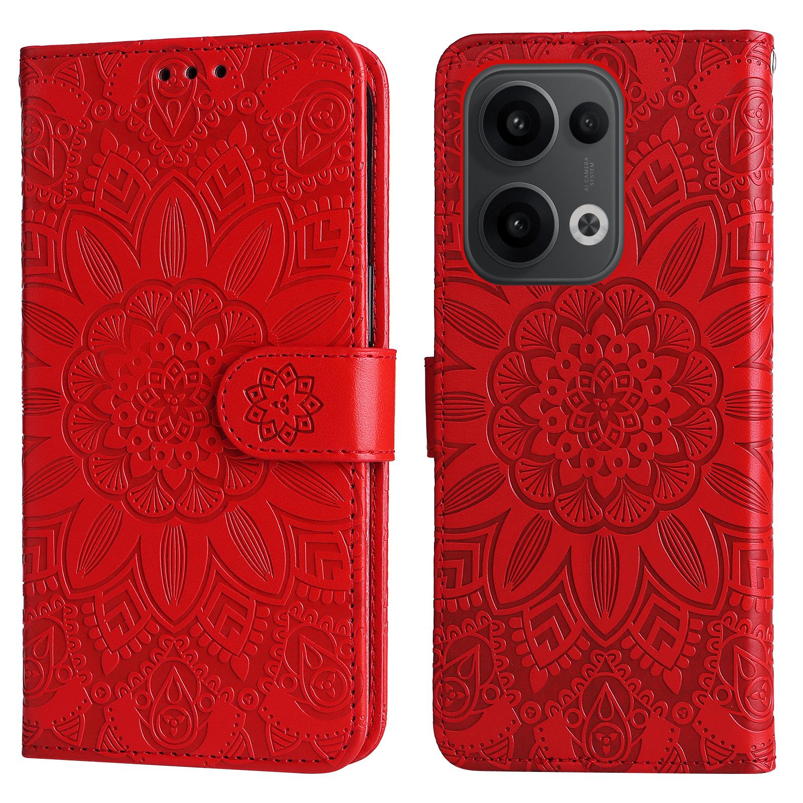 

Для Oppo Reno14 5G (Глобальный)/Reno13 5G (Глобальный) Чехол Кожаный кошелек с тиснением Подсолнух Чехол для телефона Red