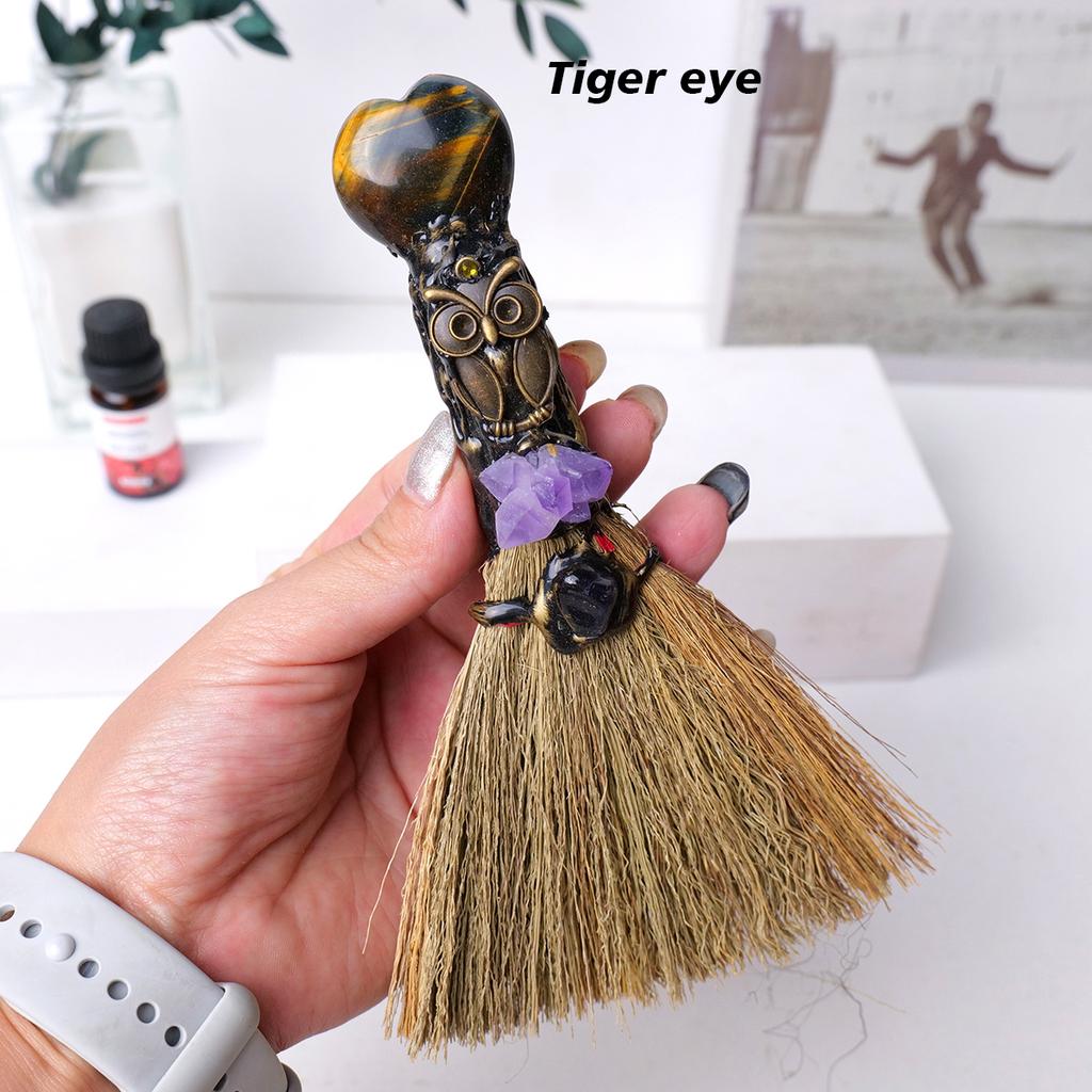 Natürlicher Kristall Liebe Herz Amethyst Rosenquarz Zauberbesen Edelstein Kunsthandwerk Heimdekoration Reiki Heilung Halloween Weihnachtsgeschenke
