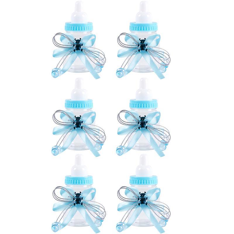 6/12pcs Plastic Feeder Bottle Blue Pink Baby Bottle Candy Box Christening Gender Reveal Baby Shower Birthday Party Gifts favors