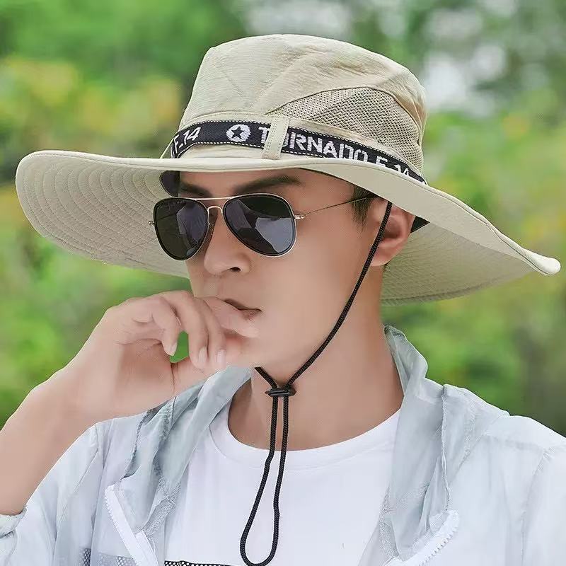 New outdoor face covering mountaineering hat men's fishing face covering large brim sun protection sun protection bucket hat