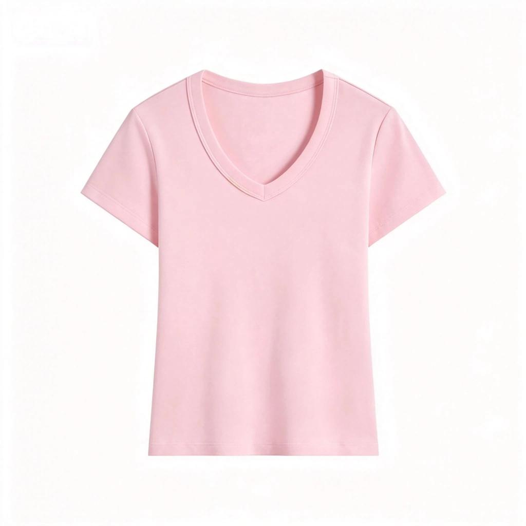 Summer Solid Color V-Neck Slim-Fit T-Shirt for Women, New Slim-Fit Round-Neck Short-Sleeve Top